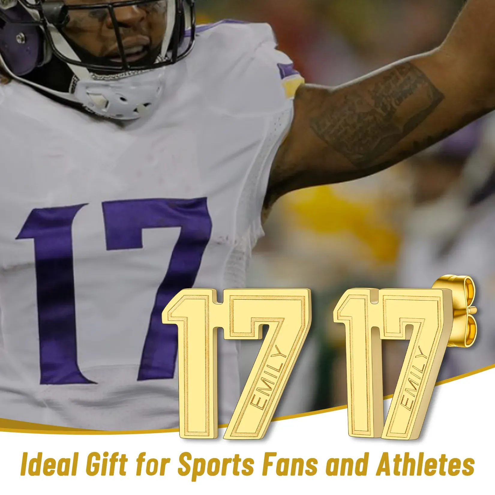 Boucles d’Oreilles Clous avec Nom et Numéro de Sport