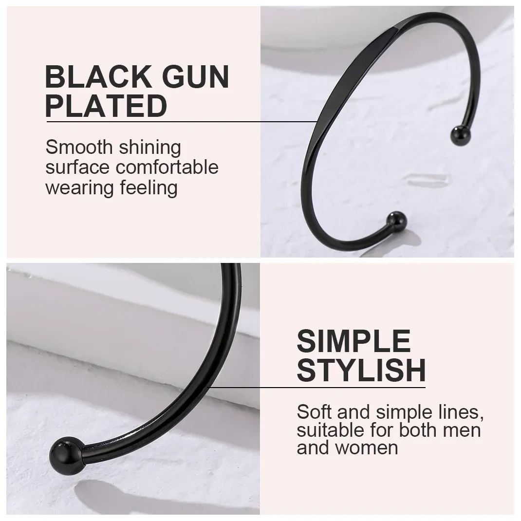 Bracelet Manchette Personnalisé Gravé avec Nom pour Femme Noir