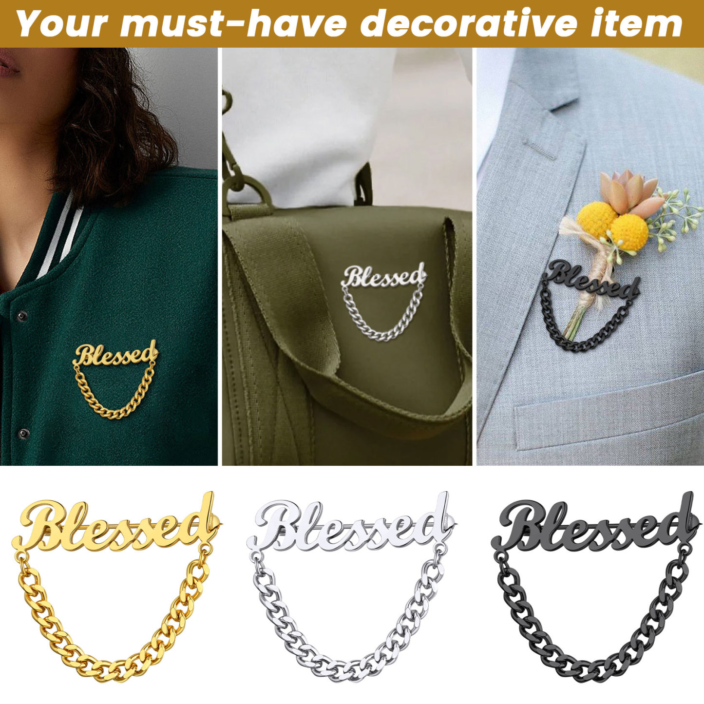 Broche Personnalisée en Acier Inoxydable avec Nom pour Cadeaux Unique Collection