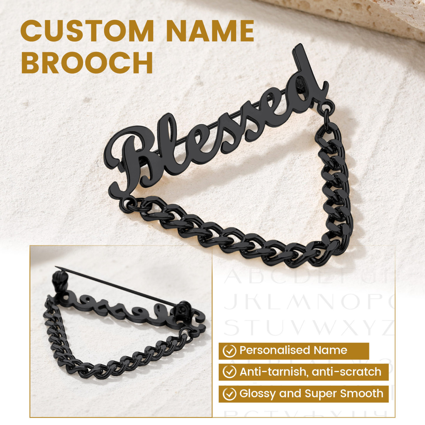 Broche Personnalisée en Acier Inoxydable avec Nom pour Cadeaux Unique Détail