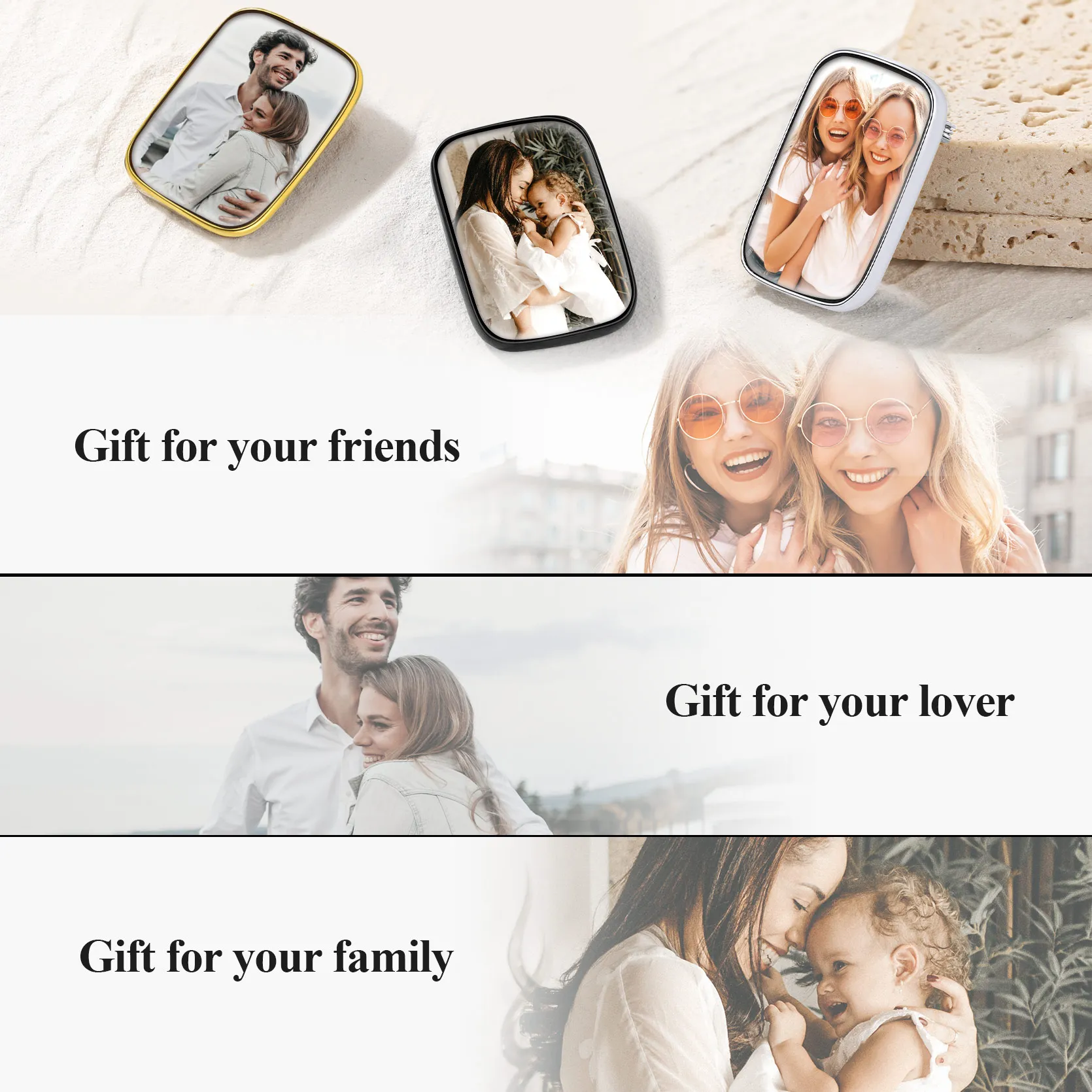 Broche Rectangle Personnalisée avec Photo pour Bouquet de Mariage Cadeau