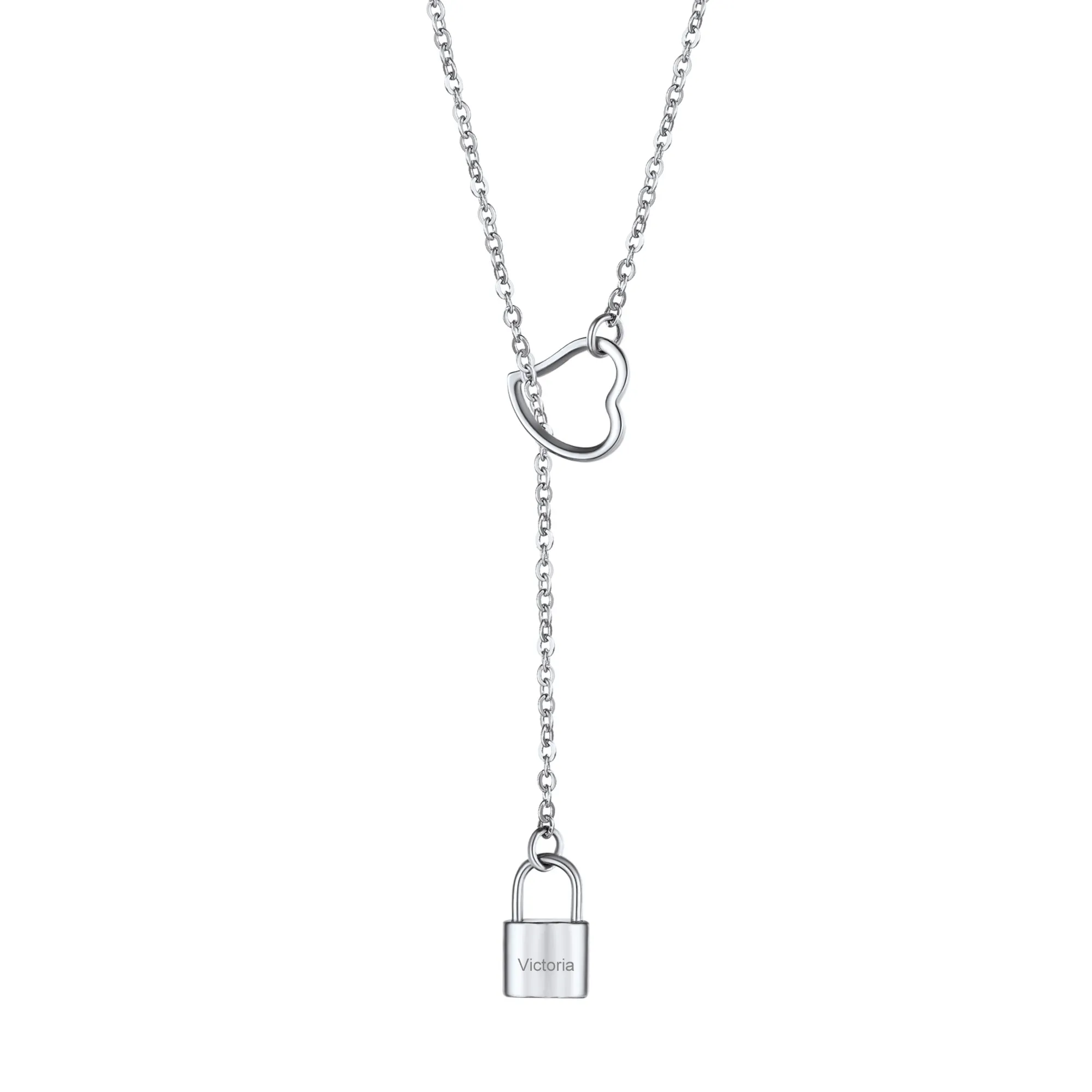 Collier Lariat Fin Personnalisé Gravé en Y pour Femme Argenté