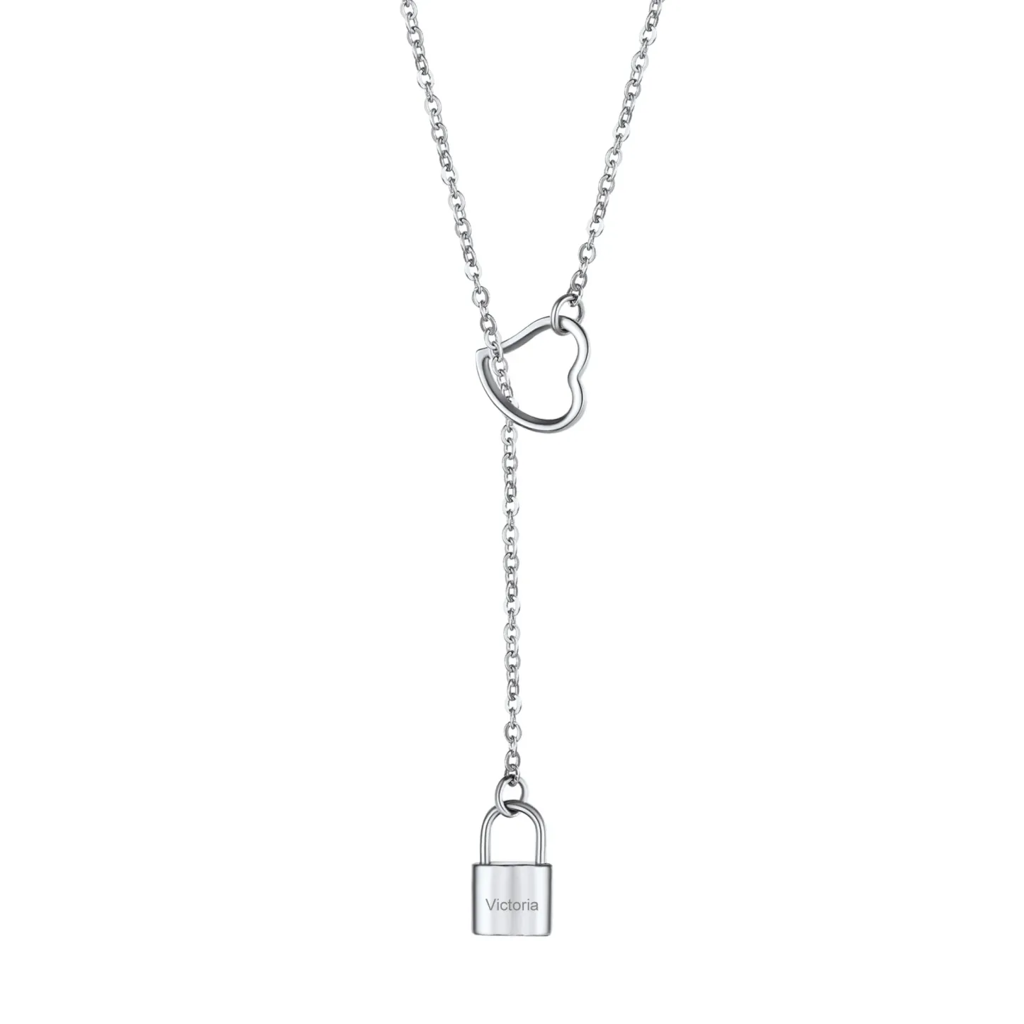 Collier Lariat Fin Personnalisé Gravé en Y pour Femme Argenté