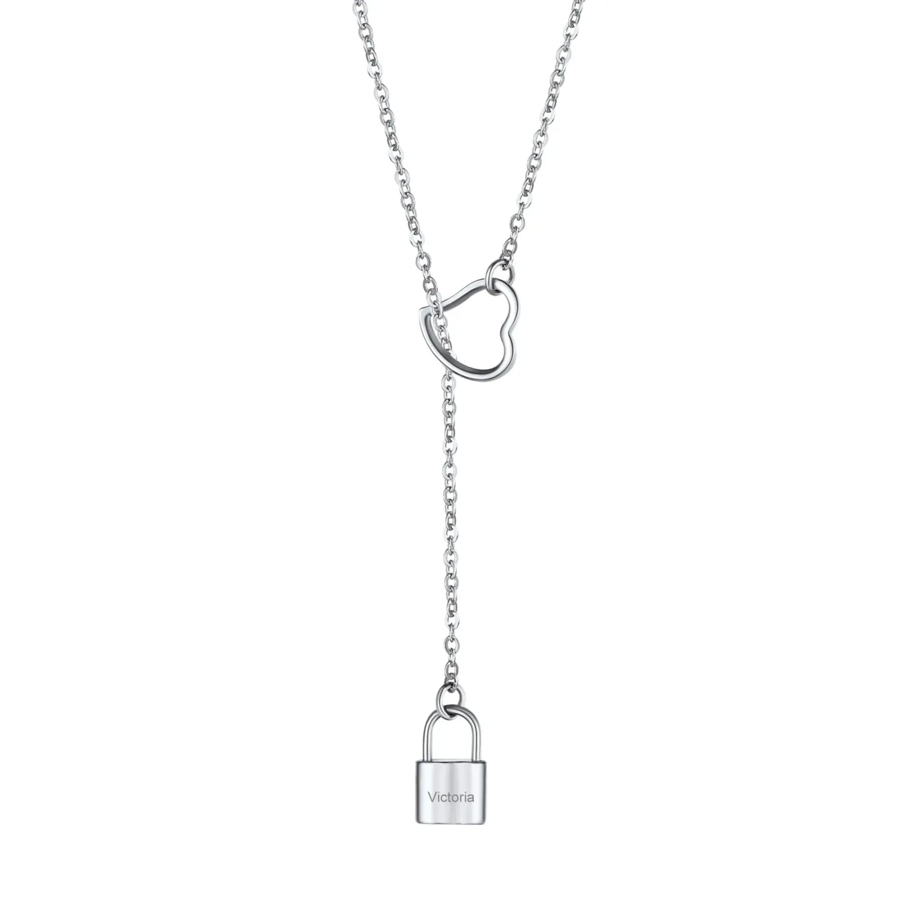 Collier Lariat Fin Personnalisé Gravé en Y pour Femme Argenté