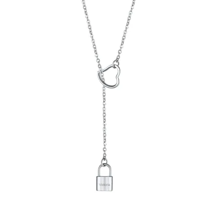 Collier Lariat Fin Personnalisé Gravé en Y pour Femme Argenté