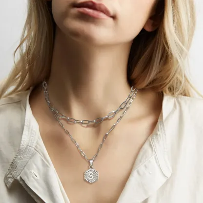 Colliers en Couche de 18K Or Initiales avec Chaîne