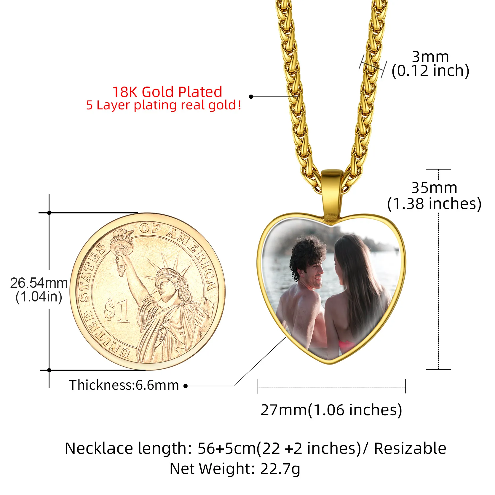 Collier Cœur Personnalisé avec Photo Gravée pour Femme Taille