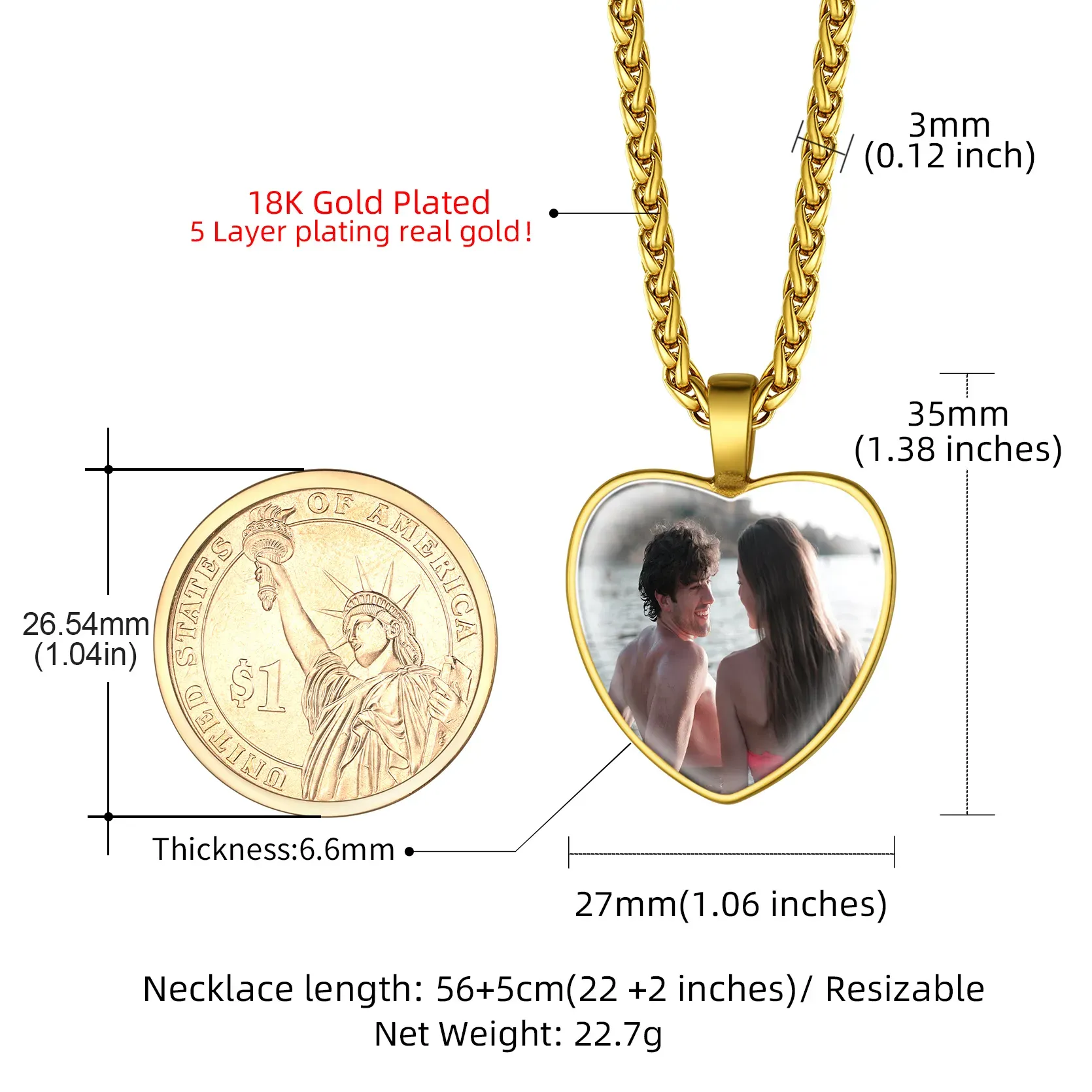 Collier Cœur Personnalisé avec Photo Gravée pour Femme Taille