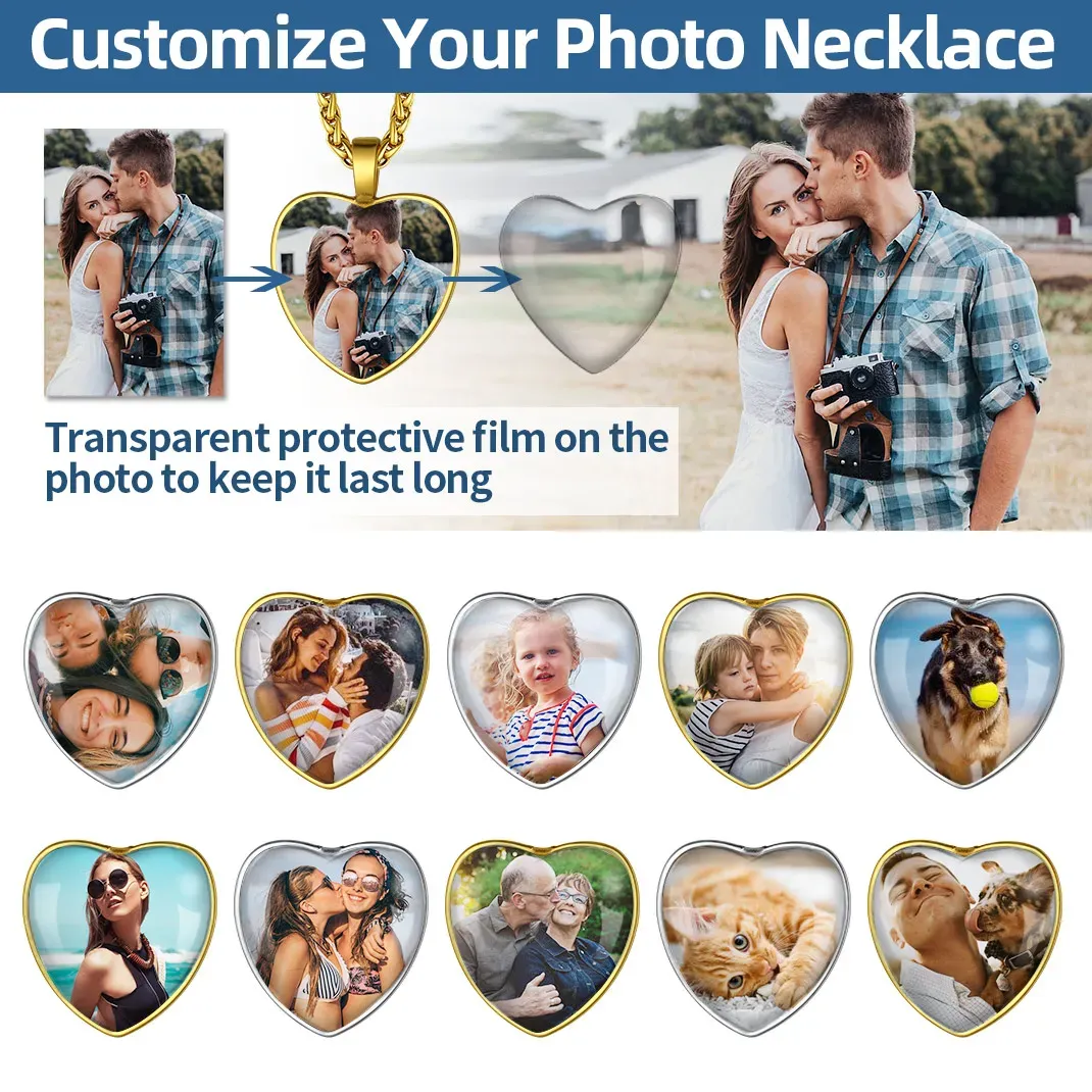 Collier Cœur Personnalisé avec Photo Gravée pour Femme Film