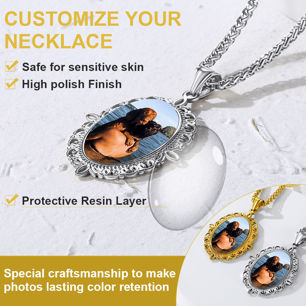 Collier Photo Gravé Personnalisé avec Chaîne en Acier Inoxydable