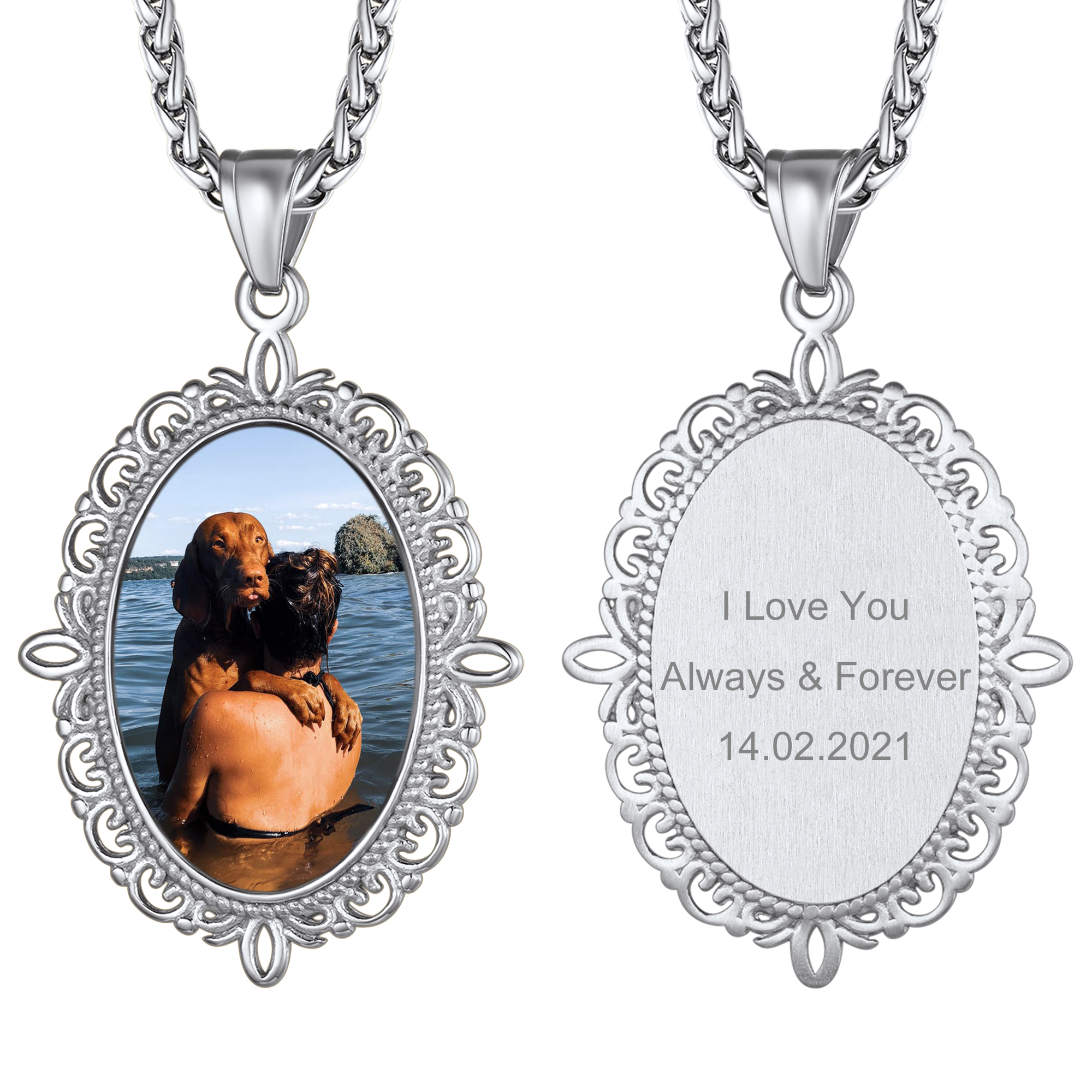 Collier Photo Gravé Personnalisé avec Chaîne en Acier Inoxydable