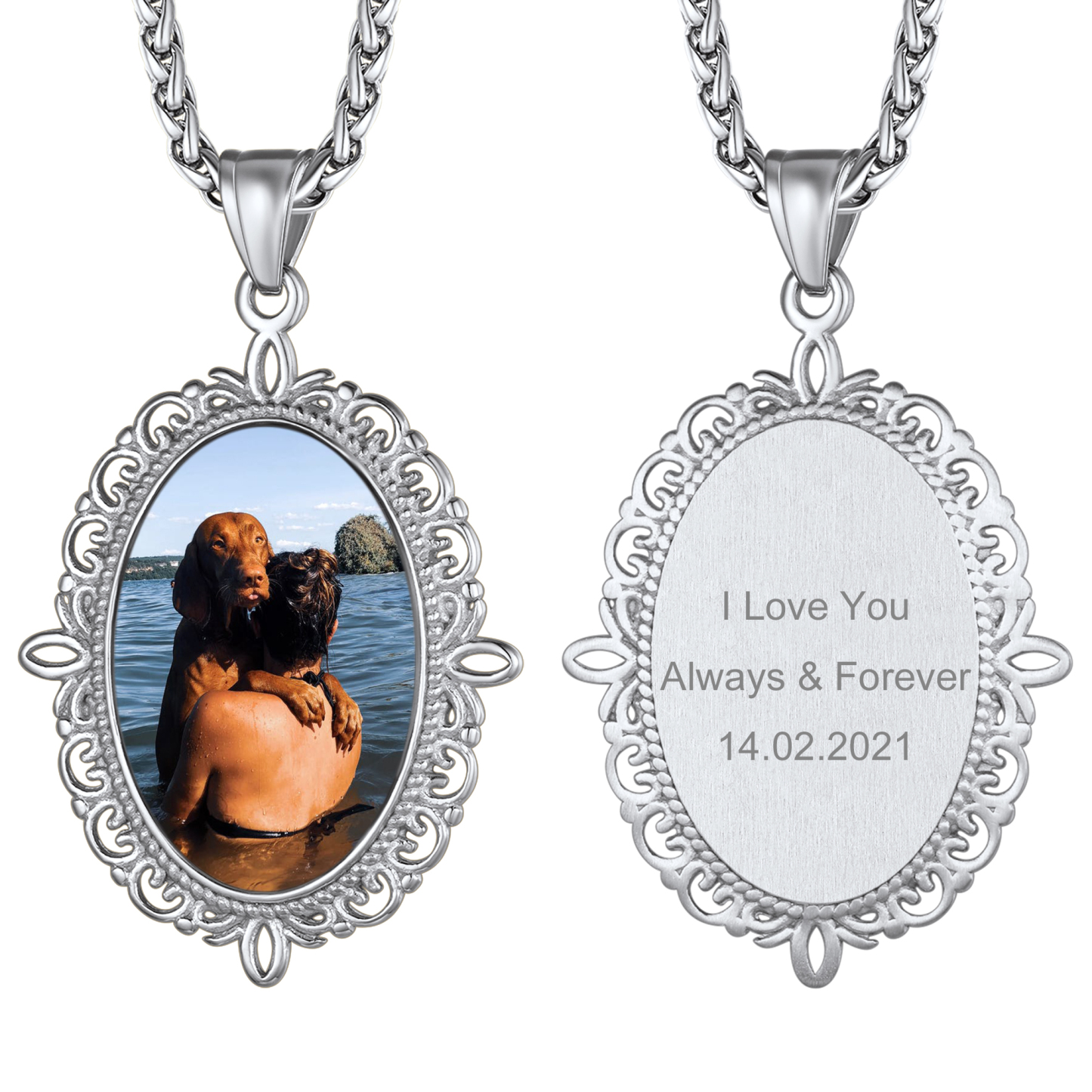 Collier Photo Gravé Personnalisé avec Chaîne en Acier Inoxydable