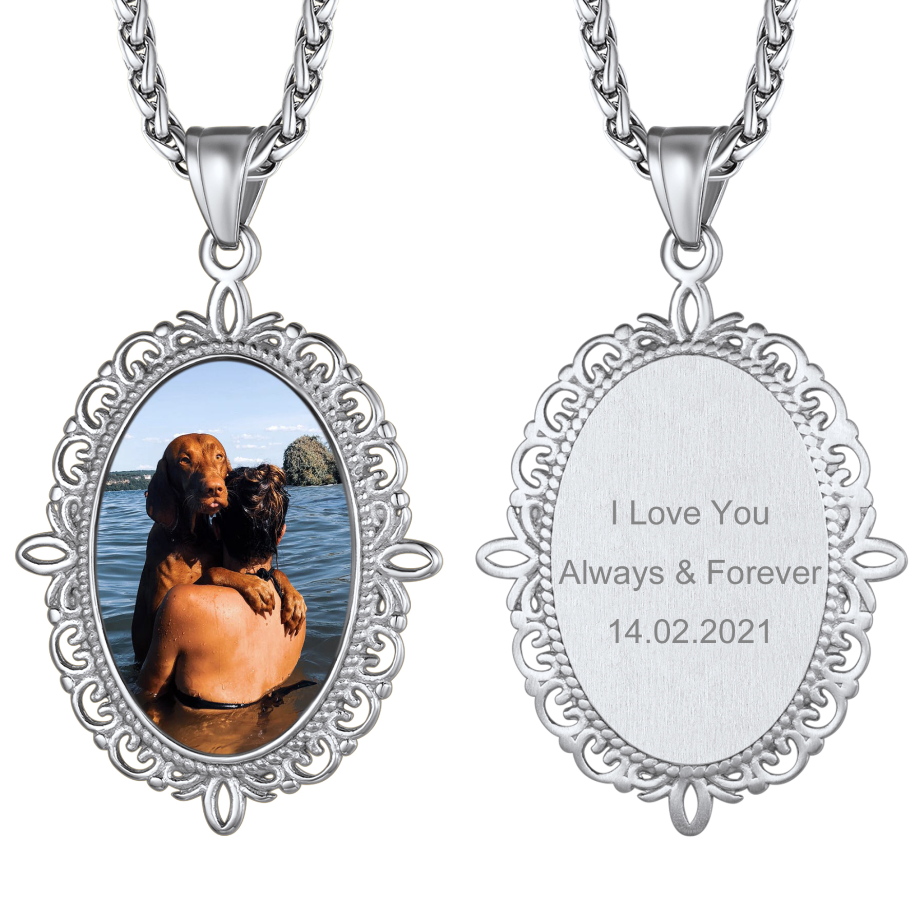 Collier Photo Gravé Personnalisé avec Chaîne en Acier Inoxydable