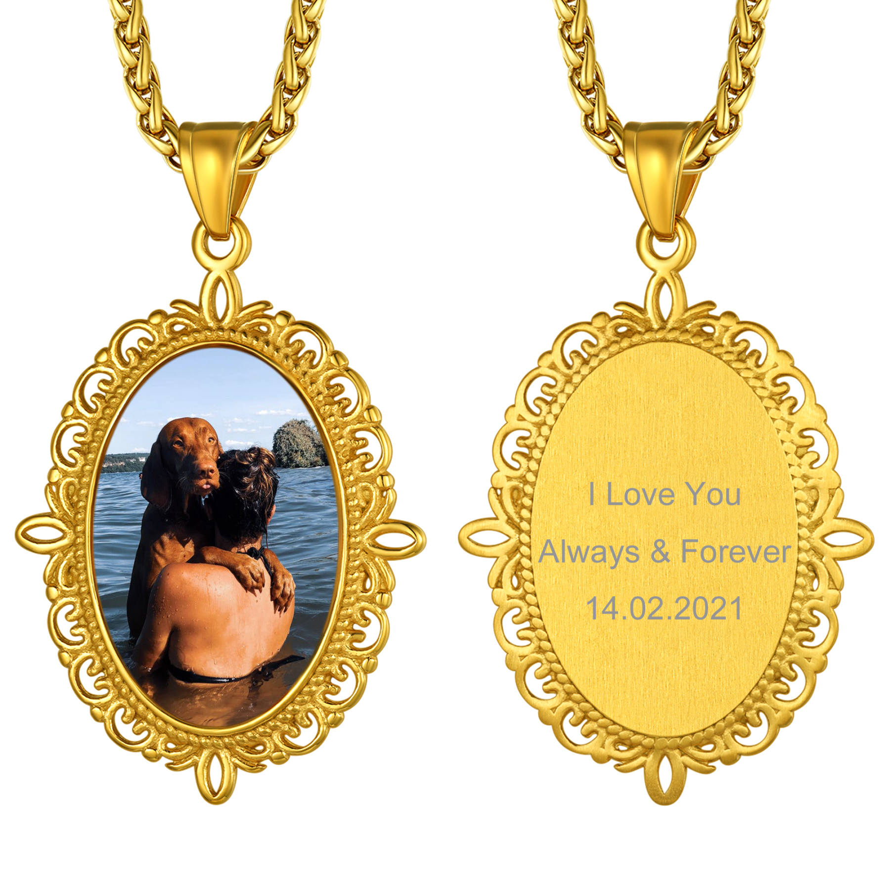 Collier Photo Gravé Personnalisé avec Chaîne en Acier Inoxydable