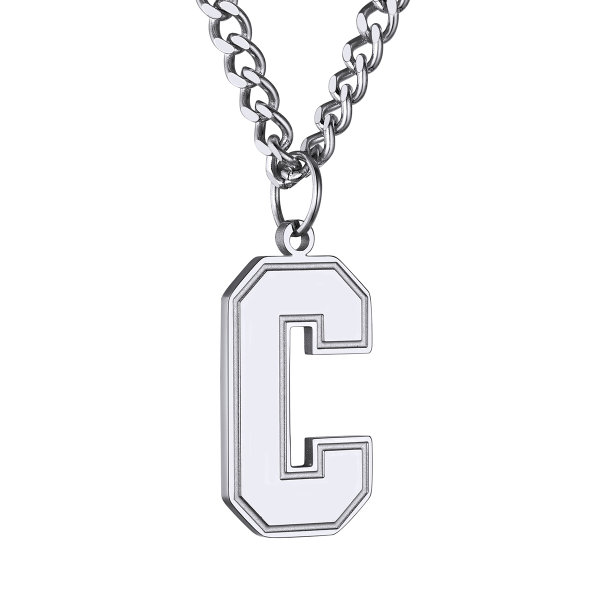 Collier Lettre en Acier Inoxydable avec Chaîne Cuban Link