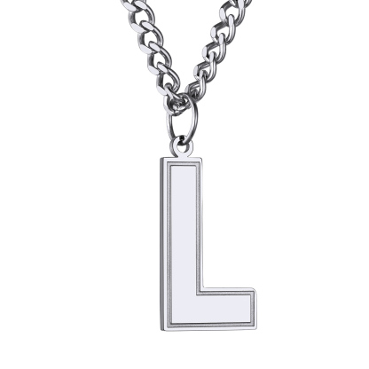 Collier Lettre en Acier Inoxydable avec Chaîne Cuban Link