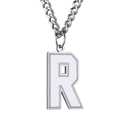 Collier Lettre en Acier Inoxydable avec Chaîne Cuban Link