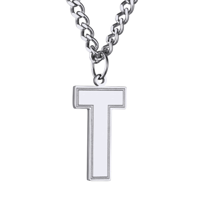 Collier Lettre en Acier Inoxydable avec Chaîne Cuban Link