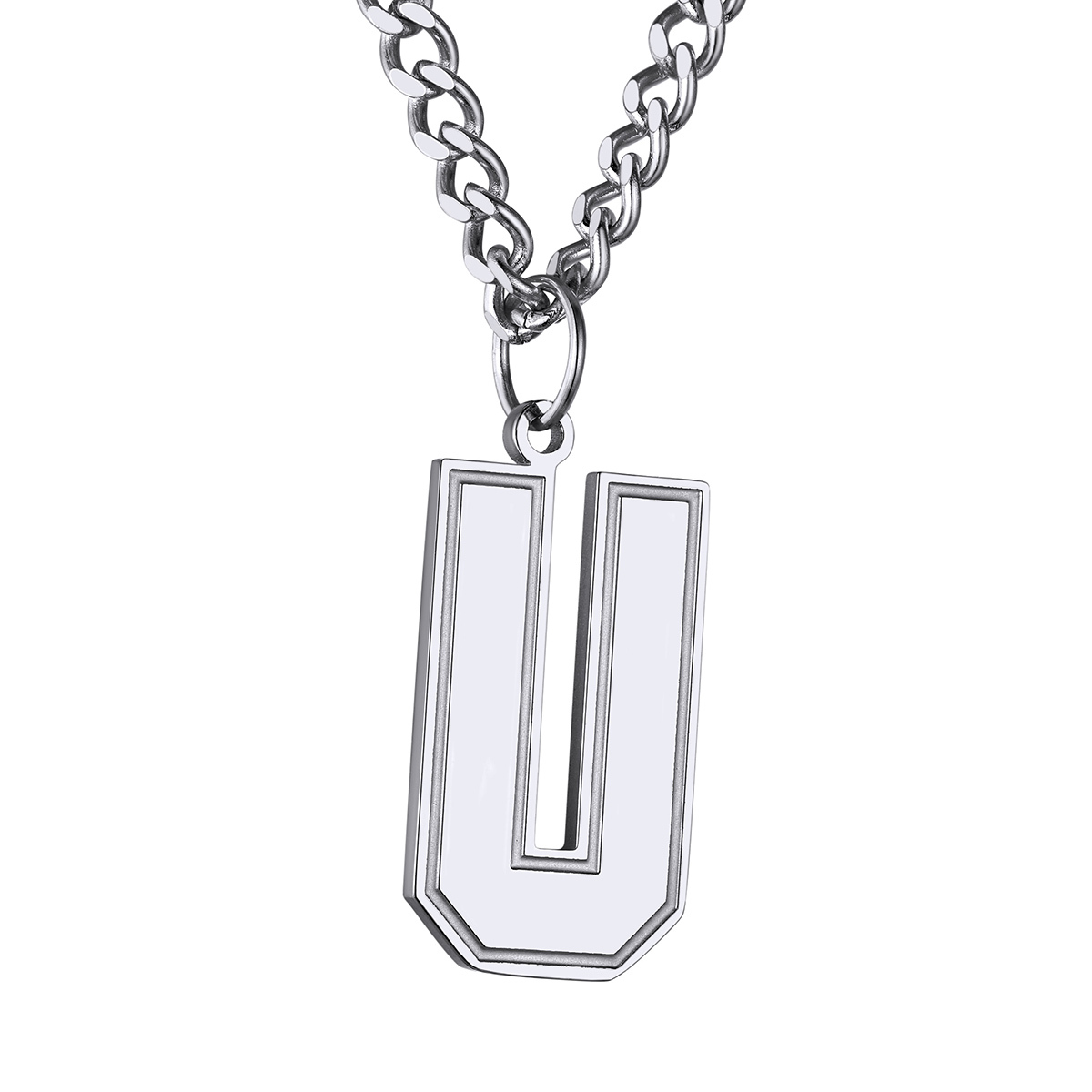 Collier Lettre en Acier Inoxydable avec Chaîne Cuban Link