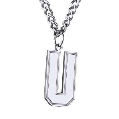 Collier Lettre en Acier Inoxydable avec Chaîne Cuban Link