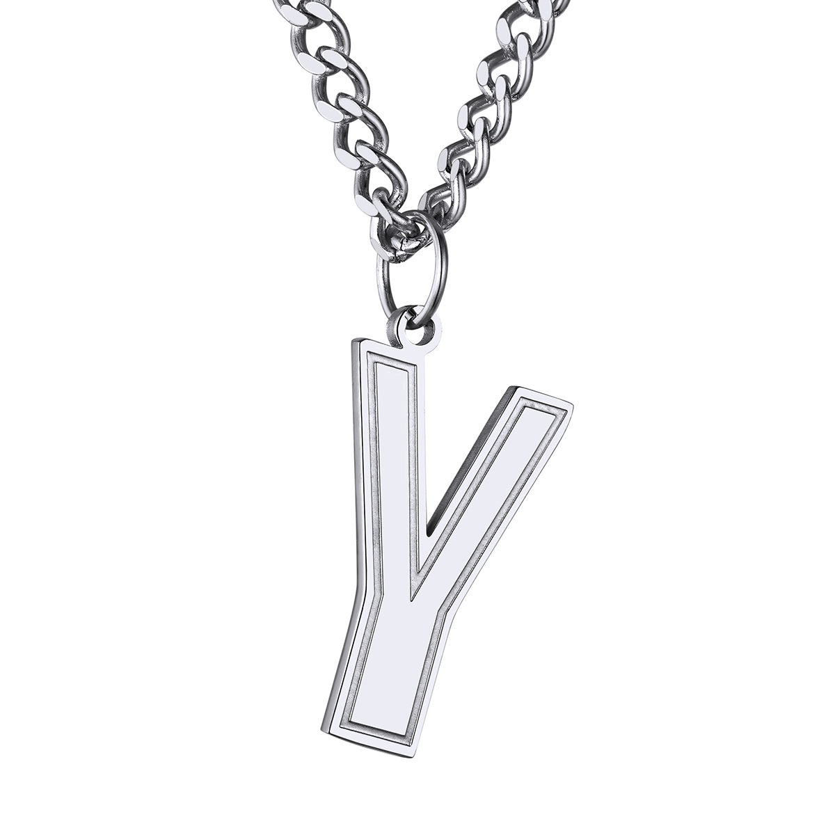 Collier Lettre en Acier Inoxydable avec Chaîne Cuban Link
