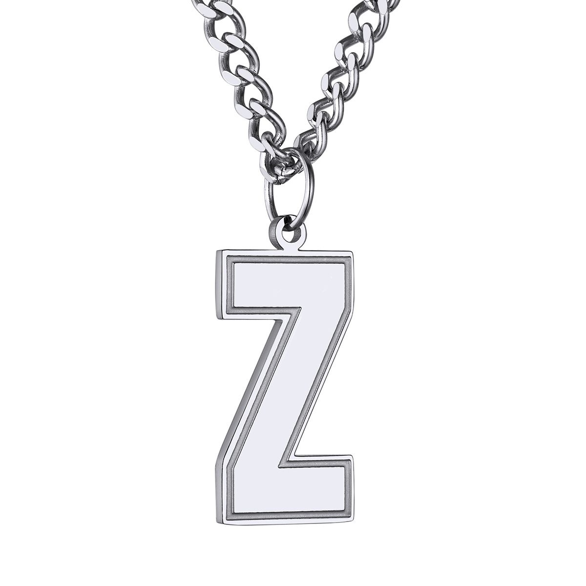 Collier Lettre en Acier Inoxydable avec Chaîne Cuban Link