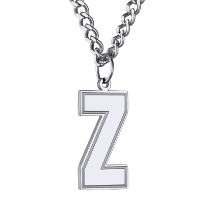 Collier Lettre en Acier Inoxydable avec Chaîne Cuban Link