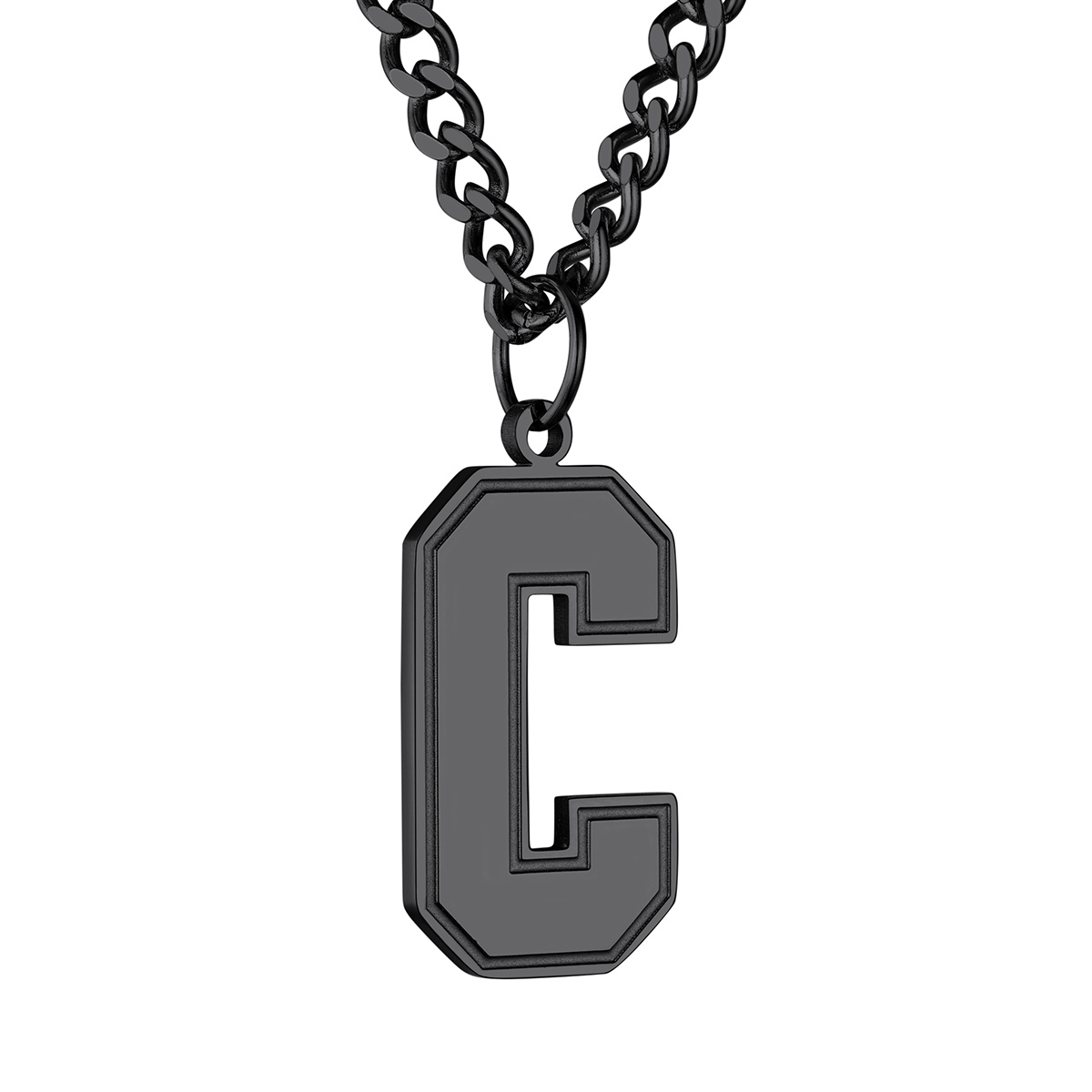 Collier Lettre en Acier Inoxydable avec Chaîne Cuban Link