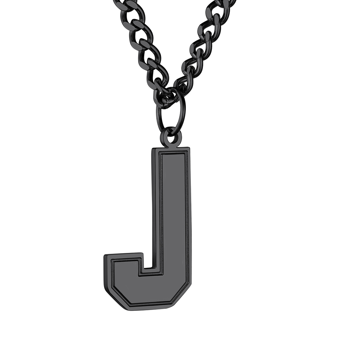 Collier Lettre en Acier Inoxydable avec Chaîne Cuban Link