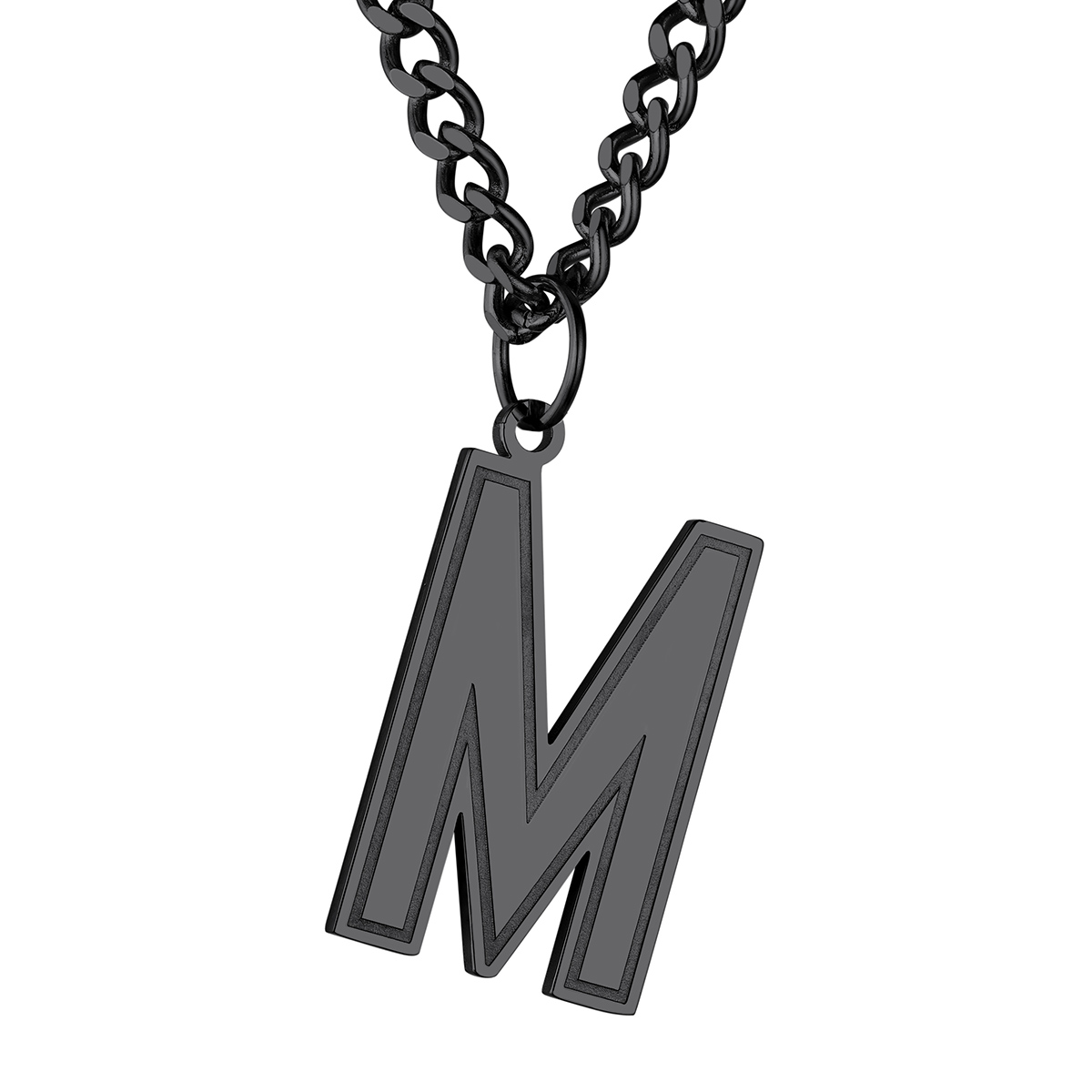 Collier Lettre en Acier Inoxydable avec Chaîne Cuban Link