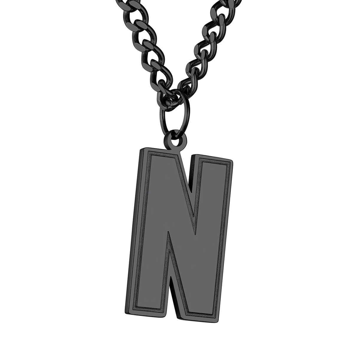 Collier Lettre en Acier Inoxydable avec Chaîne Cuban Link