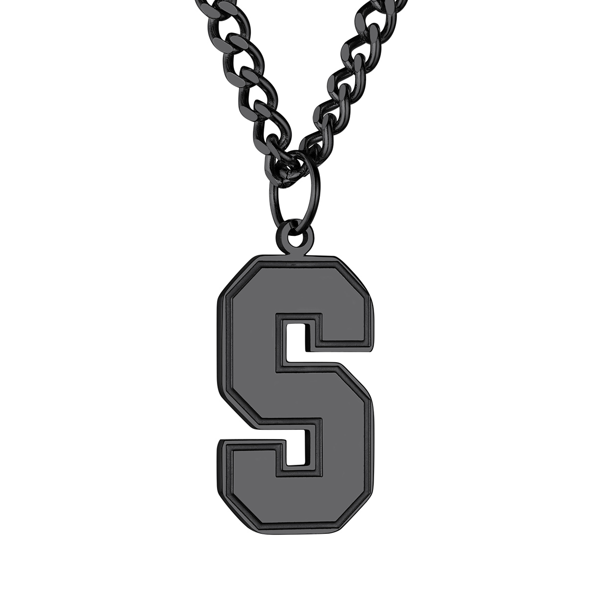 Collier Lettre en Acier Inoxydable avec Chaîne Cuban Link