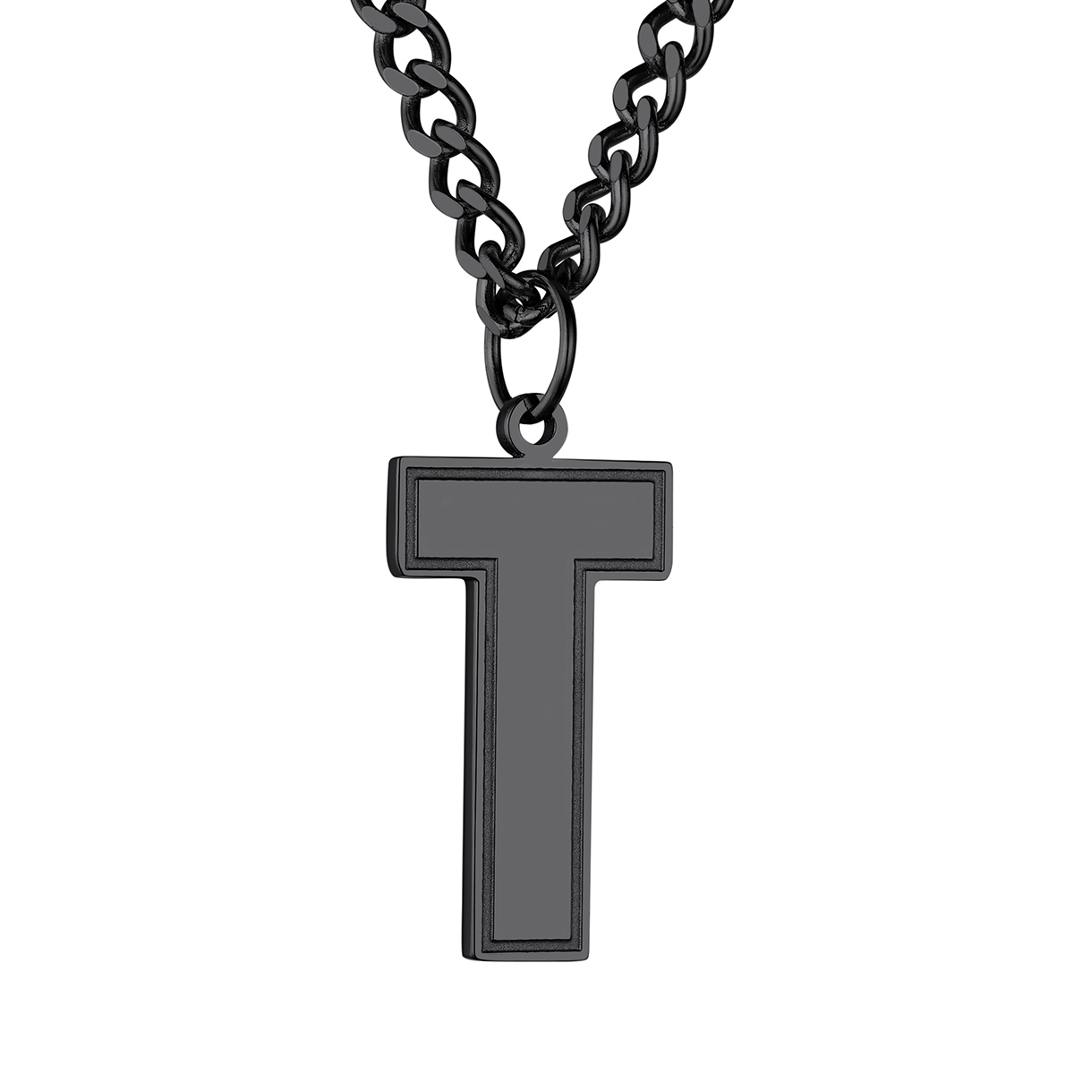 Collier Lettre en Acier Inoxydable avec Chaîne Cuban Link