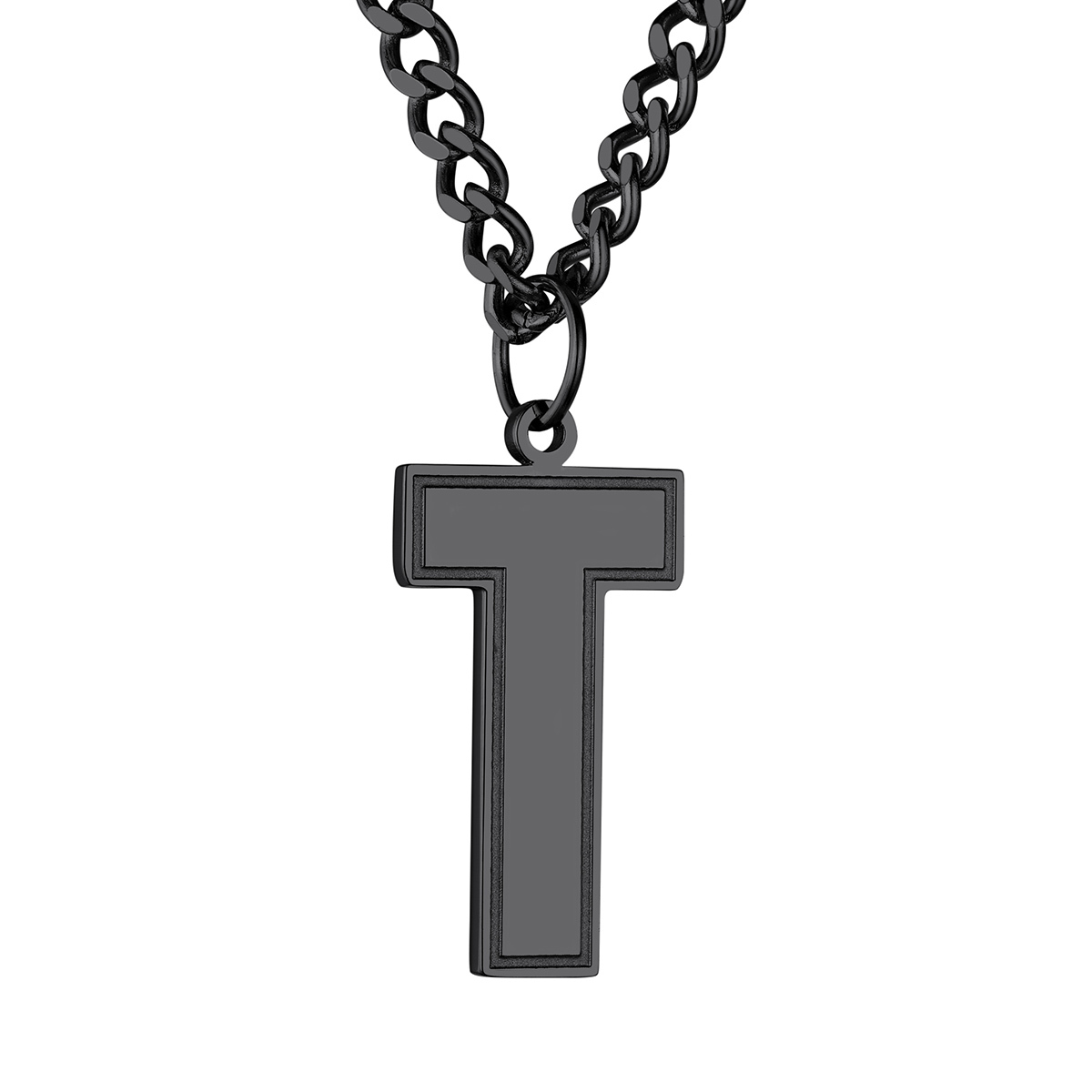 Collier Lettre en Acier Inoxydable avec Chaîne Cuban Link