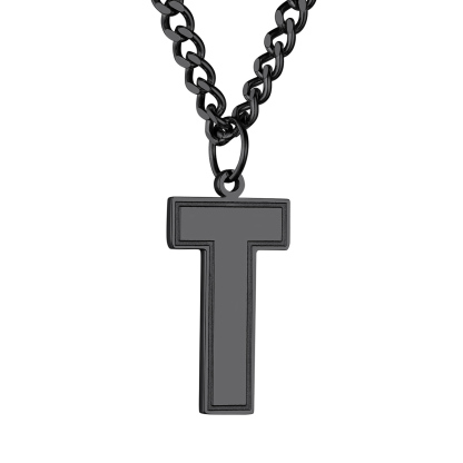 Collier Lettre en Acier Inoxydable avec Chaîne Cuban Link