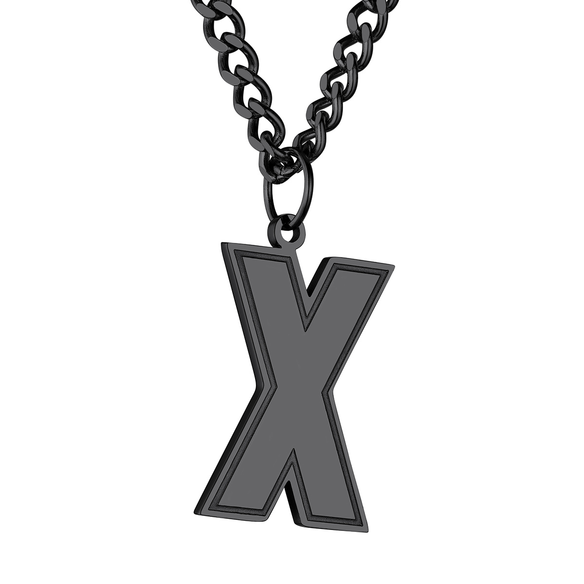 Collier Lettre en Acier Inoxydable avec Chaîne Cuban Link