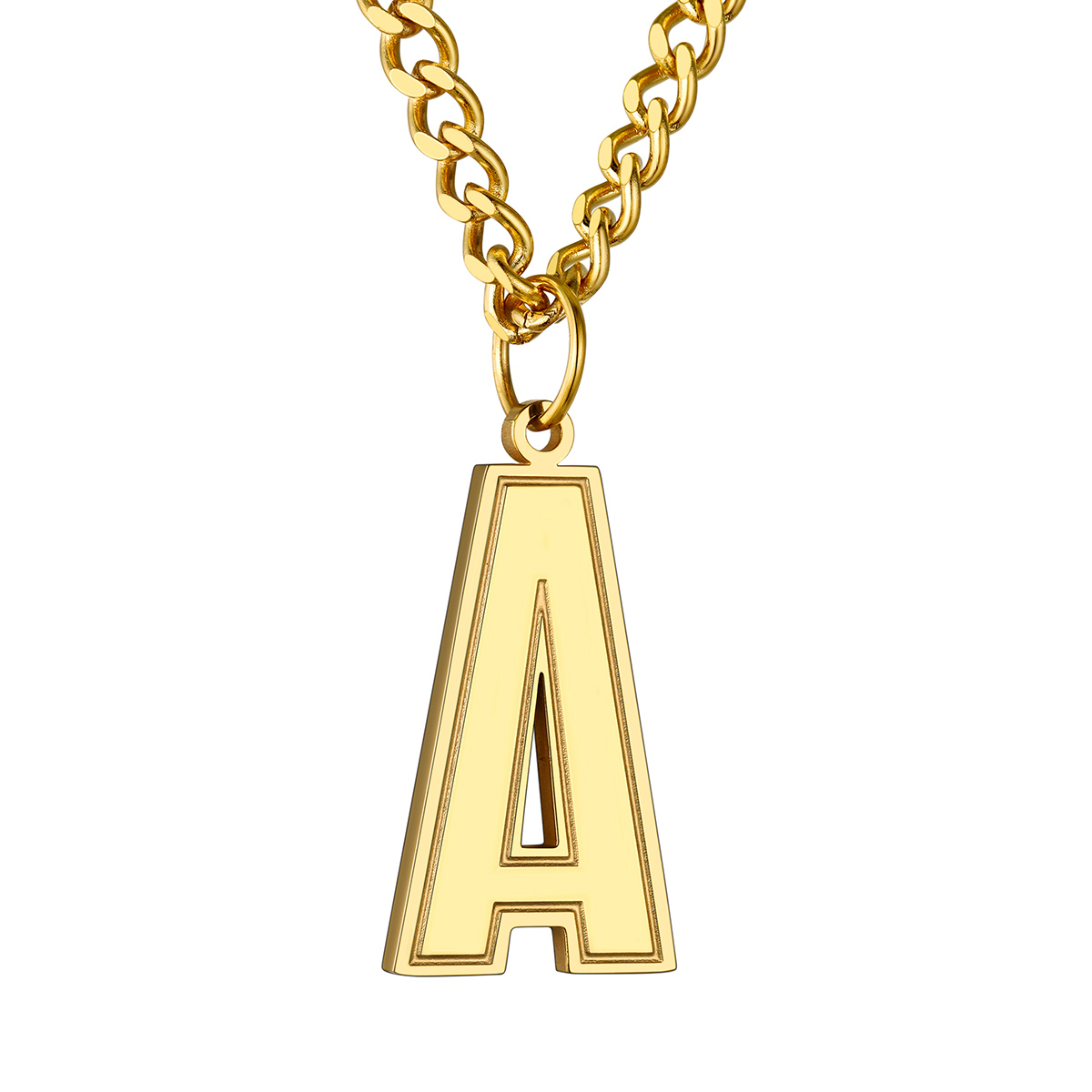 Collier Lettre en Acier Inoxydable avec Chaîne Cuban Link