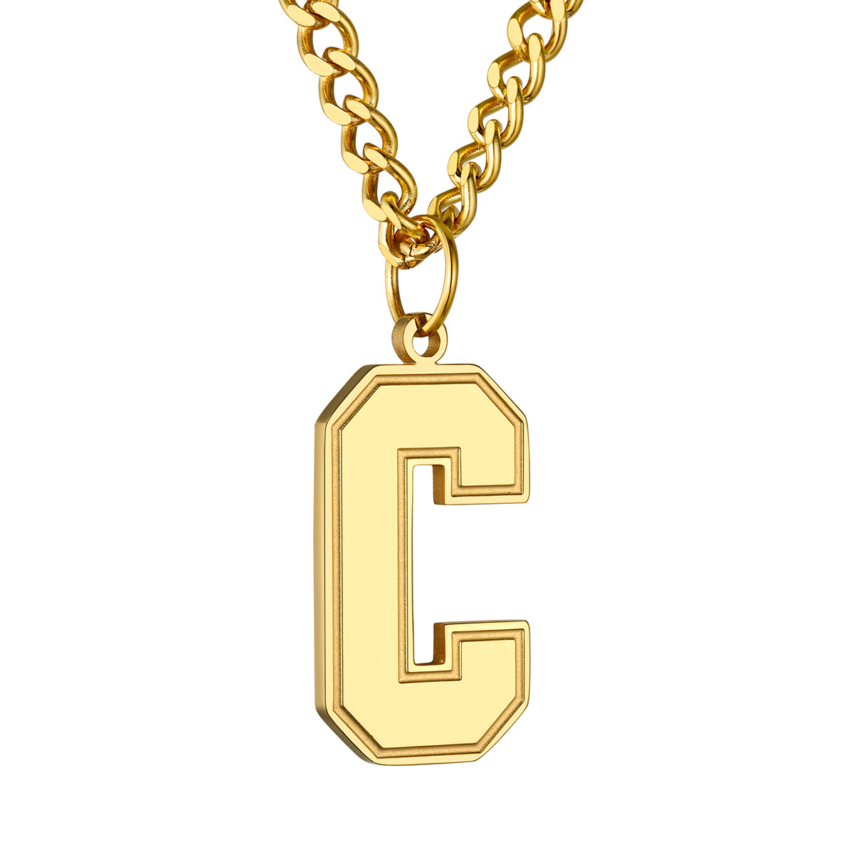 Collier Lettre en Acier Inoxydable avec Chaîne Cuban Link