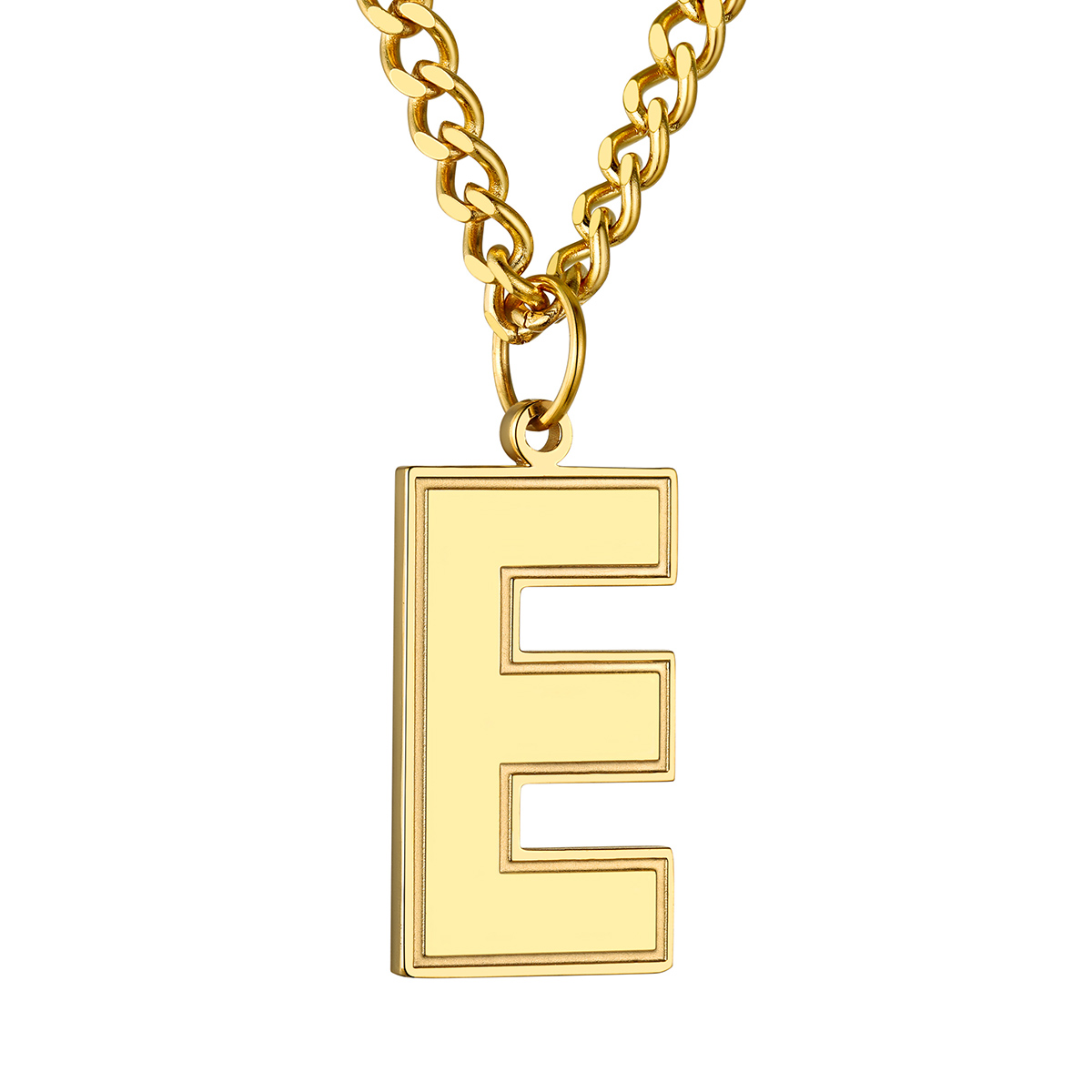 Collier Lettre en Acier Inoxydable avec Chaîne Cuban Link