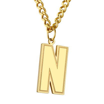 Collier Lettre en Acier Inoxydable avec Chaîne Cuban Link