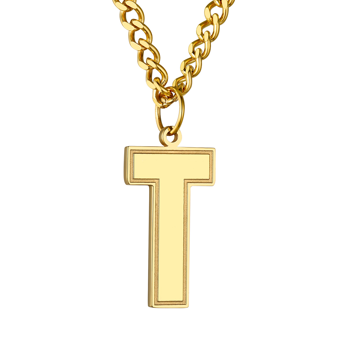 Collier Lettre en Acier Inoxydable avec Chaîne Cuban Link