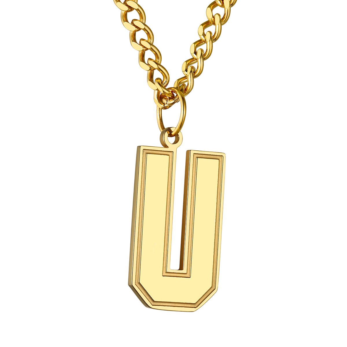 Collier Lettre en Acier Inoxydable avec Chaîne Cuban Link