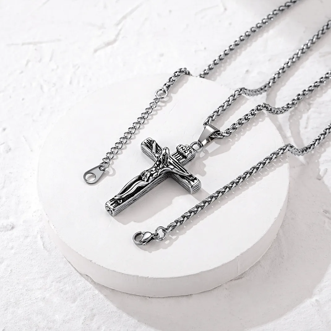 Collier Croix Jésus Urne Funéraire pour Cendres