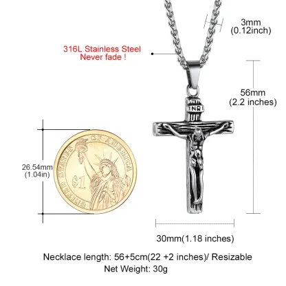 Collier Croix Jésus Urne Funéraire et Bijou Commémoratif Taille
