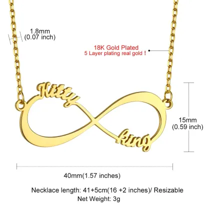 Collier Infini Personnalisé avec Nom pour Femme Taille