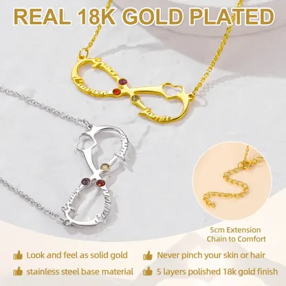 Collier Infini Personnalisé avec 3 Noms et Pierres de Naissance pour Femme Détail