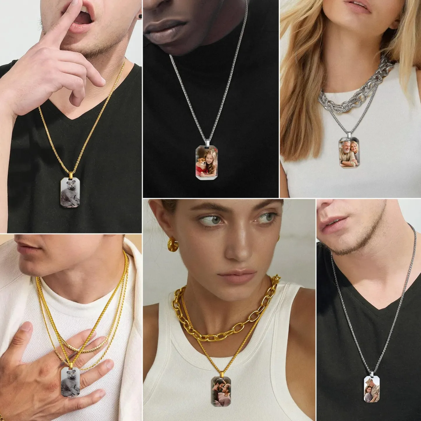 Collier Plaque Militaire Personnalisé avec Photo Gravée pour Hommes et Femmes