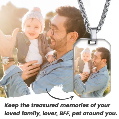 Collier Plaque Militaire Personnalisé avec Photo Gravée pour Hommes