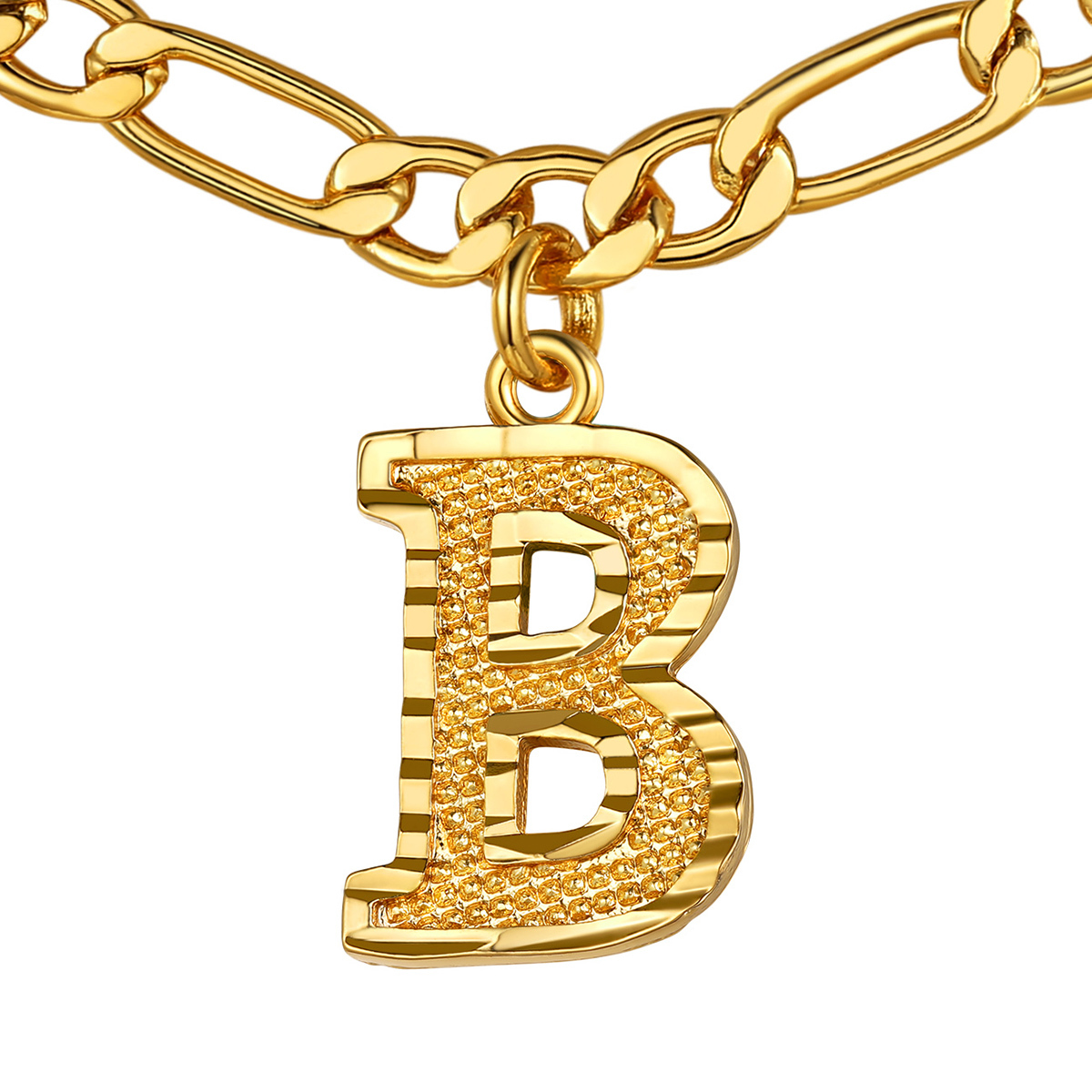 Collier Initiale Plaqué Or 14K avec Chaîne Figaro B