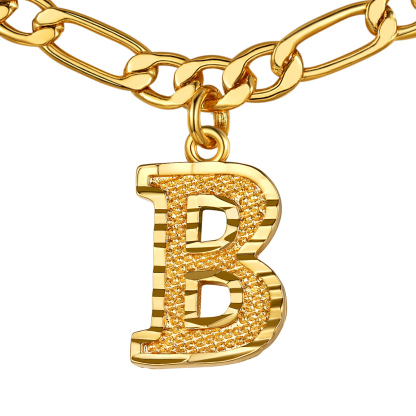 Collier Initiale Plaqué Or 14K avec Chaîne Figaro B